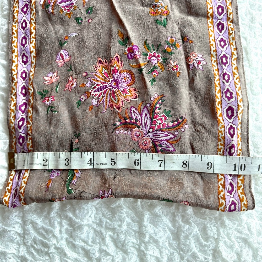 Oscar de la Renta Silk Scarf Floral Taupe Purple Long Designer Wrap 50” - Picture 8 of 10